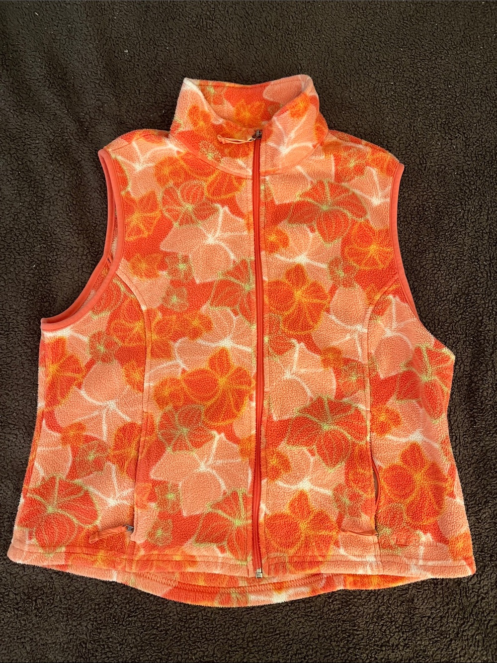 L.L. Bean Orange Floral Fleece Vest